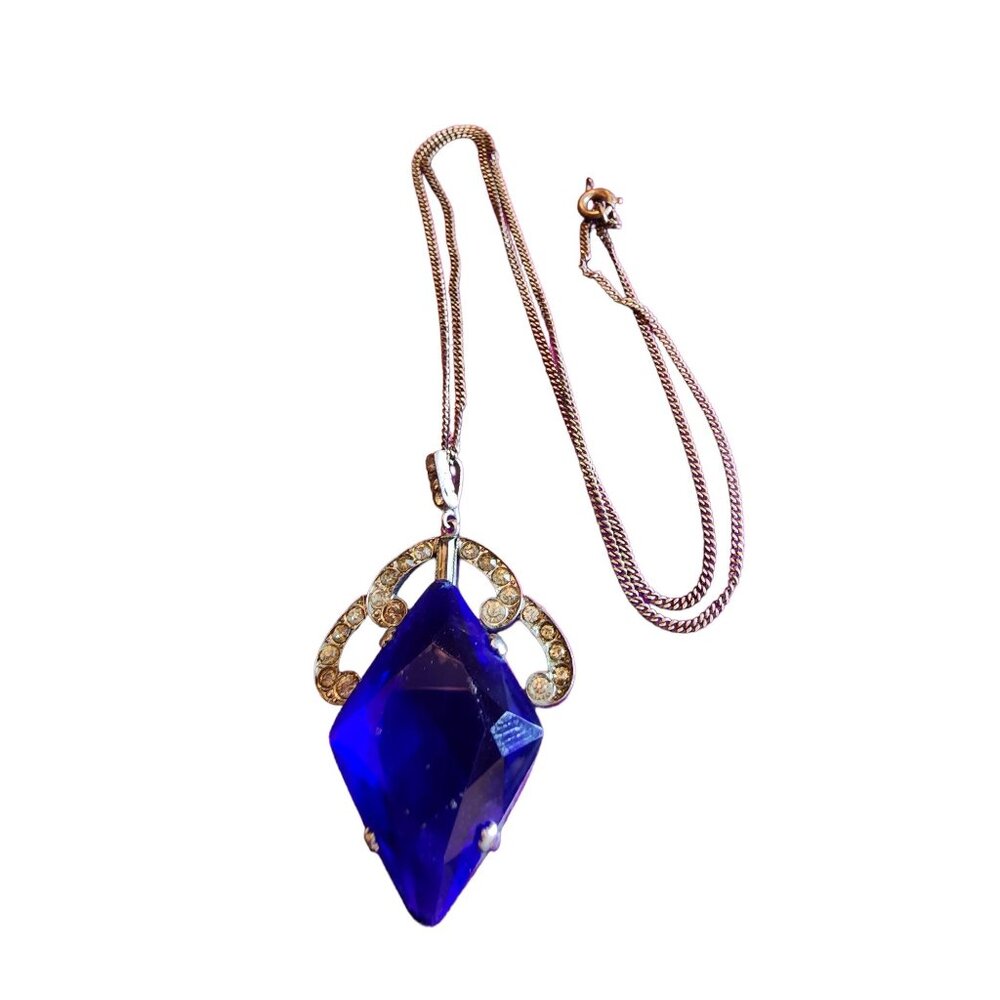 Antique Art Deco Glass Rhinestone Pendant Necklace (A1511)